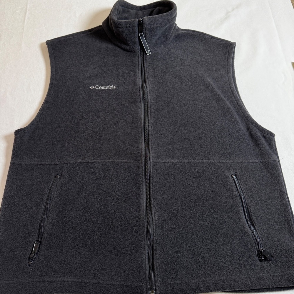 Columbia Steens Mountain Fleece Vest Mens XL Black Full Zip Hiking Preppy WM1480